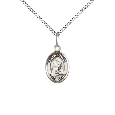 St. Victoria Engravable Small Children Sterling Silver Medal with Sterling Chain, Measures 1/2-inch tall by 1/4-inch wide, Bliss Manufacturing
