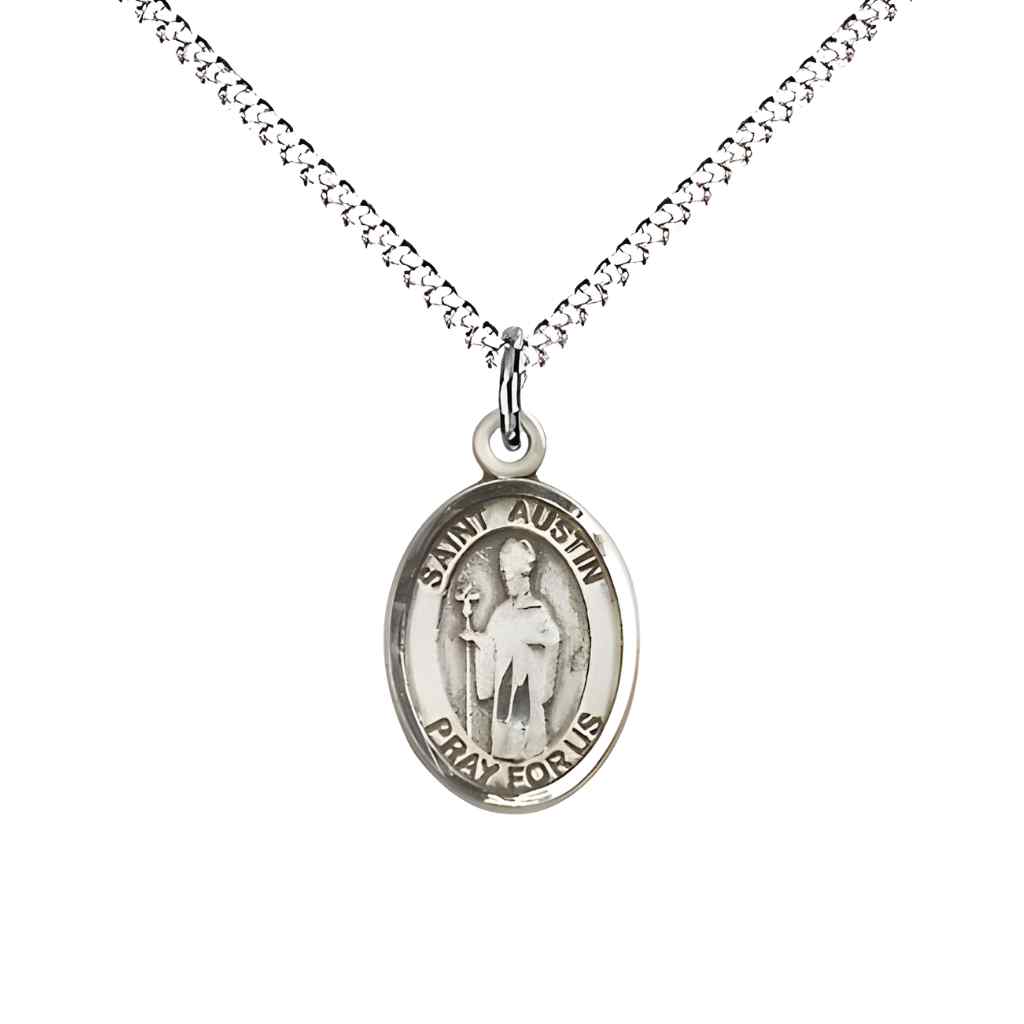 Saint Austin Small Children Pewter Medal with Rhodium-plated Curb Chain in Deluxe Gift Box | Bliss Manufacturing