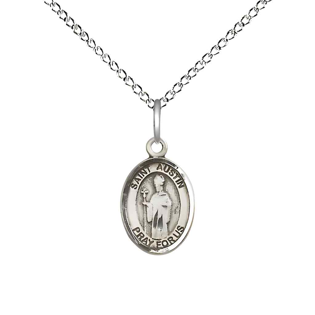 Saint Austin Small Children Sterling Silver Medal with Sterling Silver Curb Chain in Deluxe Gift Box | Bliss Manufacturing
