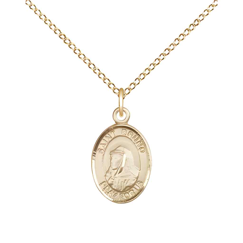 Saint Bruno 14kt Gold Oval Small Children Medal with 14kt Gold Curb Chain with Deluxe Gift Box | Bliss Manufacturing