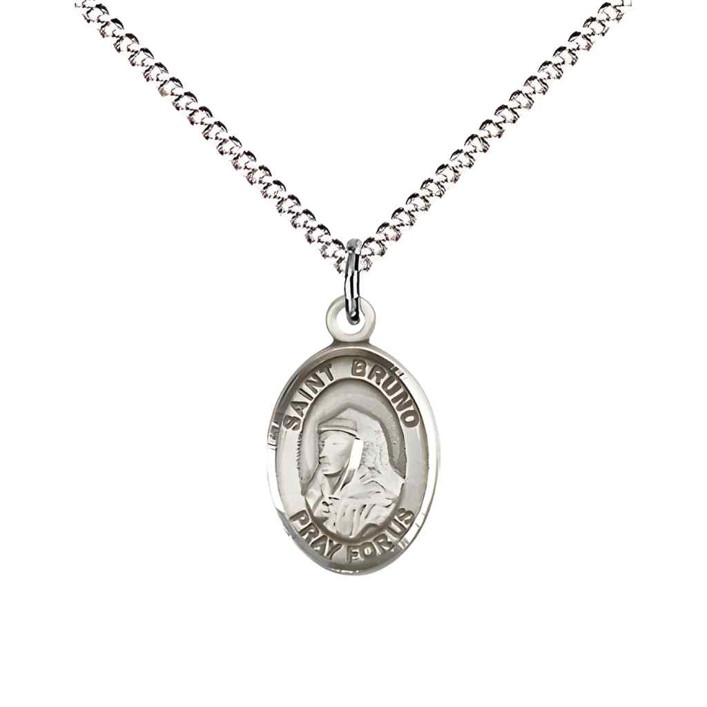 Saint Bruno Small Children Pewter Medal with Rhodium-plated Curb Chain with Deluxe Gift Box | Bliss Manufacturing