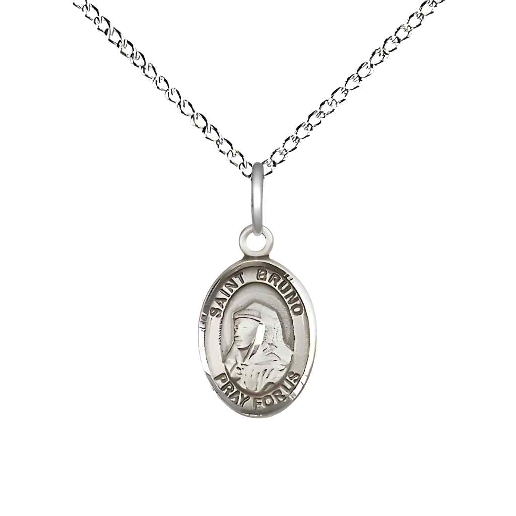 Saint Bruno Small Children Sterling Silver Medal with Sterling Silver Curb Chain with Deluxe Gift Box | Bliss Manufacturing
