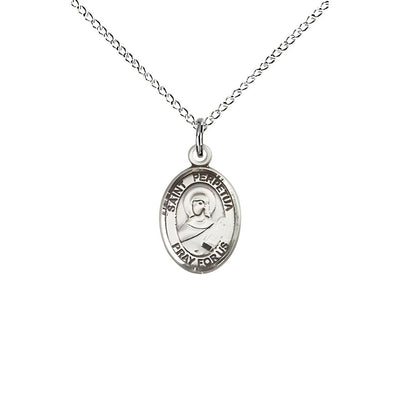 St. Perpetua Engravable Small Children Sterling Silver Medal with Sterling Chain, Measures 1/2-inch tall by 1/4-inch wide. Deluxe Gift Box, Bliss Manufacturing