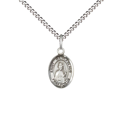 St. Wenceslaus Engravable Small Children Pewter Medal with Rhodium-plated Chain, Measures 1/2-inch tall by 1/4-inch wide, Bliss Manufacturing