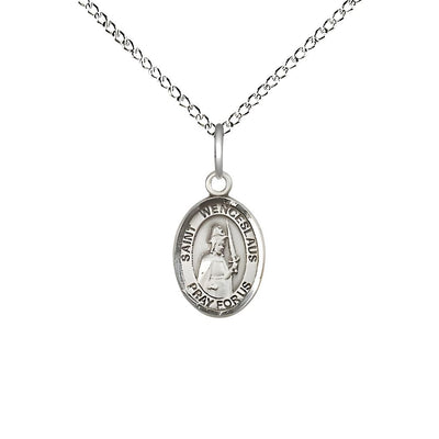 St. Wenceslaus Engravable Small Children Sterling Silver Medal with Sterling Chain, Measures 1/2-inch tall by 1/4-inch wide, Bliss Manufacturing