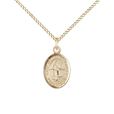 St. Isidore the Farmer 14kt Gold-filled Oval Small Children Medal with Gold-filled Chain, Measures 1/2-inch tall by 1/4-inch wide. Deluxe Gift Box, Bliss Manufacturing