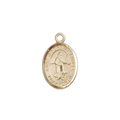 St. Isidore the Farmer 14kt Gold Oval Small Children Medal, Measures 1/2-inch tall by 1/4-inch wide. Deluxe Gift Box, Bliss Manufacturing