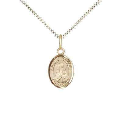 St. Athanasius 14kt Gold Oval Small Children Medal with 14kt Gold Chain, Measures 1/2-inch tall by 1/4-inch wide. Deluxe Gift Box, Bliss Manufacturing