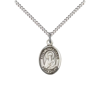 St. Athanasius Engravable Small Children Pewter Medal with Rhodium-plated Chain, Measures 1/2-inch tall by 1/4-inch wide. Deluxe Gift Box, Bliss Manufacturing