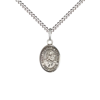 St. Lidwina of Schiedam Engravable Small Children Pewter Medal with Rhodium-plated Chain, Measures 1/2-inch tall by 1/4-inch wide, Bliss Manufacturing