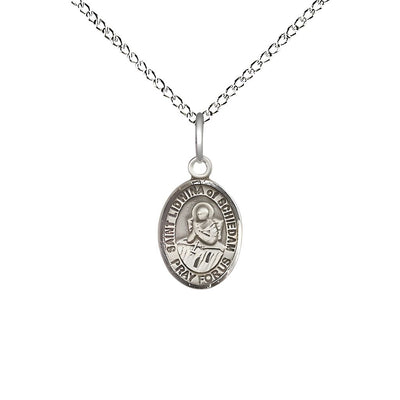 St. Lidwina of Schiedam Engravable Small Children Sterling Silver Medal with Sterling Chain, Measures 1/2-inch tall by 1/4-inch wide, Bliss Manufacturing