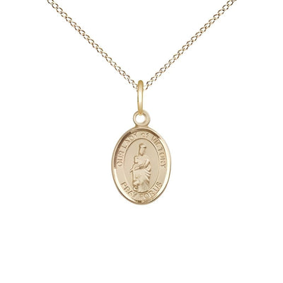 Our Lady of Victory 14kt Gold-filled Oval Children's Medal Necklace with Gold-filled Chain, Measures 1/2" tall x 1/4" wide, Bliss Manufacturing