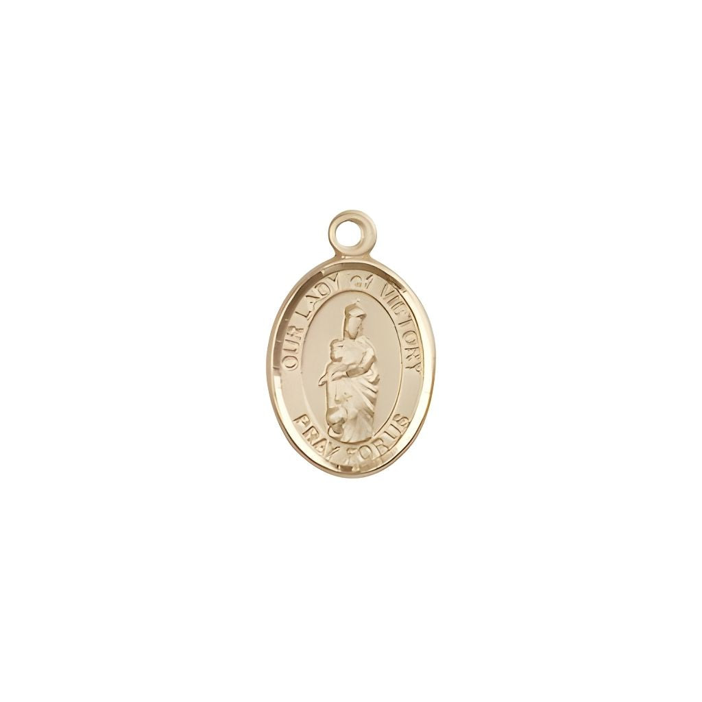 Bliss Our Lady of Victory 14kt Gold Oval Children's Medal, Measures 1/2" tall x 1/4" wide