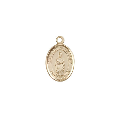 Our Lady of Victory 14kt Gold Oval Children's Medal, Measures 1/2" tall x 1/4" wide, Bliss Manufacturing