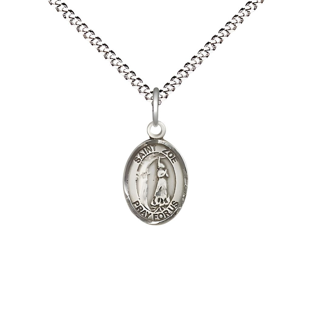 Bliss St. Zoe of Rome Pewter Small Medal Necklace, Medal Measures 1/2-inch tall by 1/4-inch wide.