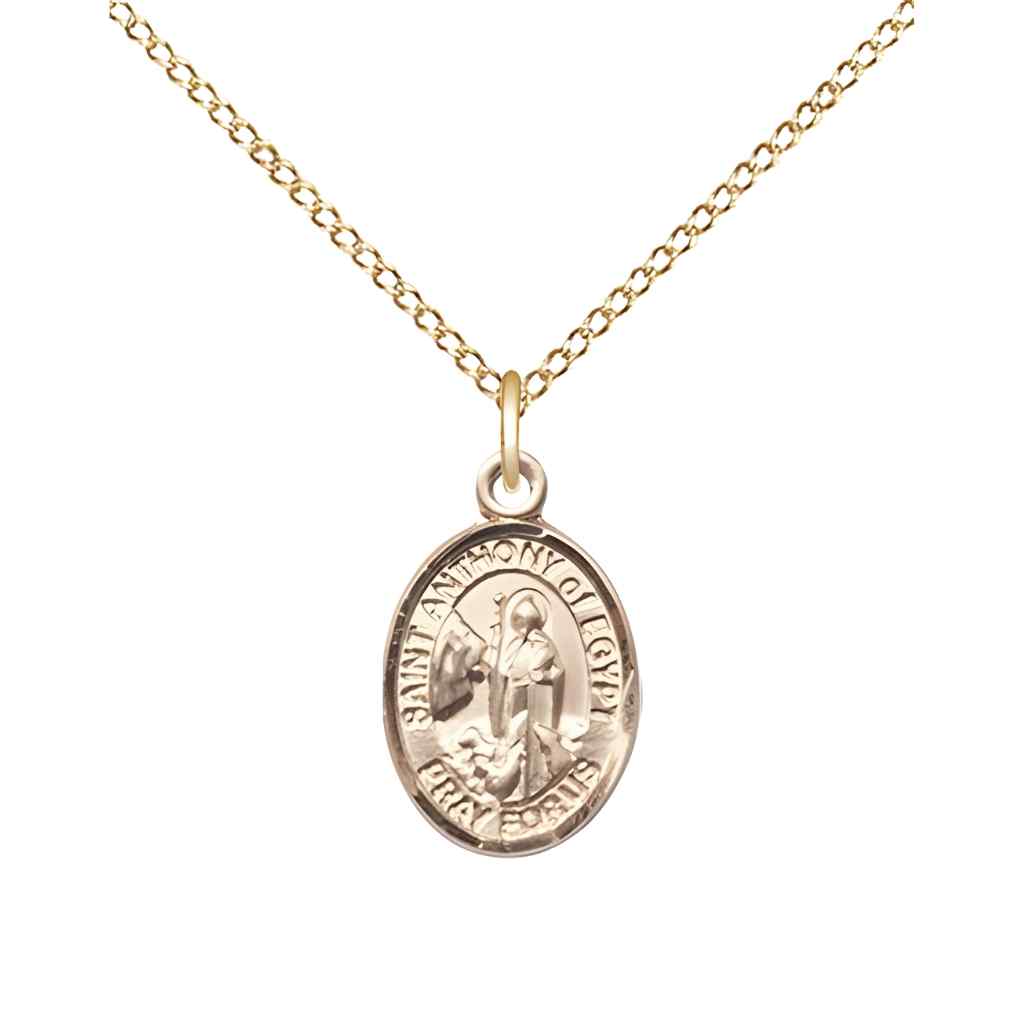 Saint Anthony of Egypt 14kt Gold Oval Small Children Medal with 14kt Gold Curb Chain with Deluxe Gift Box | Bliss Manufacturing
