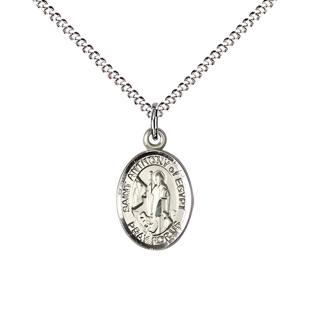 Saint Anthony of Egypt Small Children Pewter Medal with Rhodium-plated Curb Chain with Deluxe Gift Box | Bliss Manufacturing