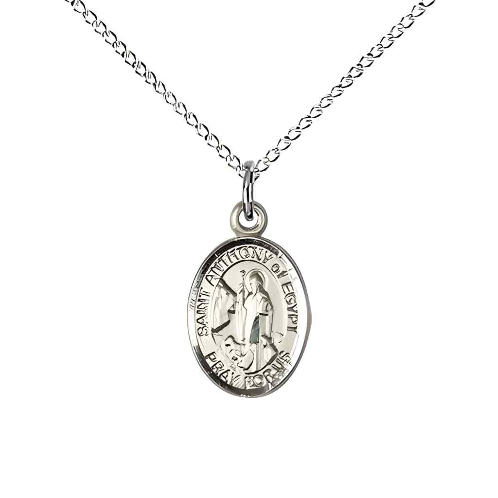 Saint Anthony of Egypt Small Children Sterling Silver Medal with Sterling Silver Curb Chain with Deluxe Gift Box | Bliss Manufacturing