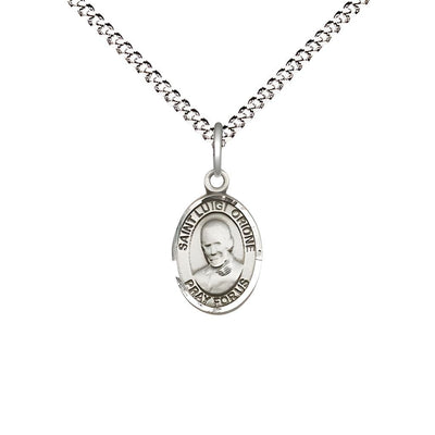 St. Luigi Orione Engravable Small Children Pewter Medal with Rhodium-plated Chain, Measures 1/2-inch tall by 1/4-inch wide, Bliss Manufacturing