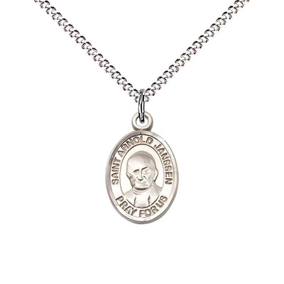 Saint Arnold Janssen Small Children Pewter Medal with Rhodium-plated Curb Chain in Deluxe Gift Box | Bliss Manufacturing