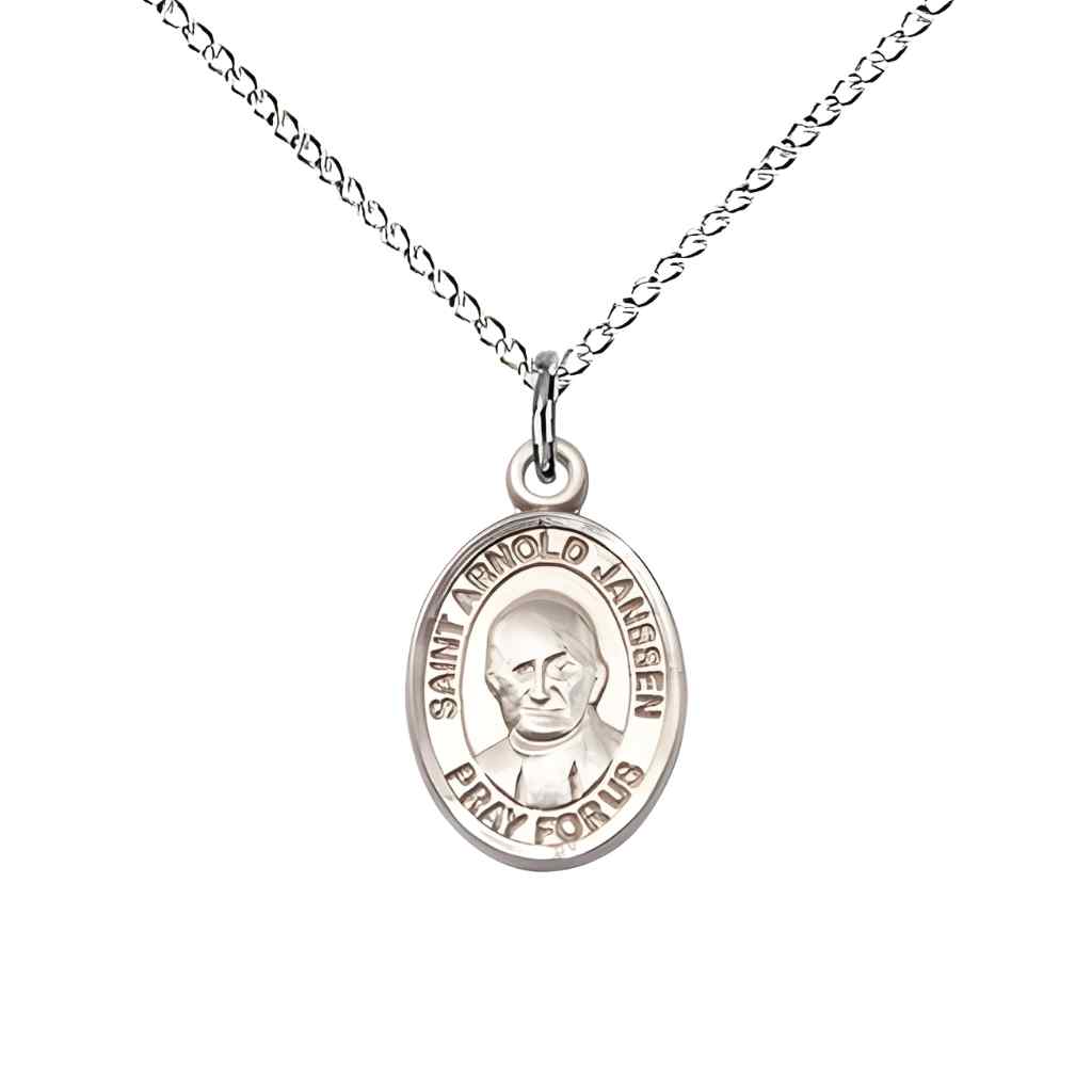 Saint Arnold Janssen Small Children Sterling Silver Medal with Sterling Silver Curb Chain in Deluxe Gift Box | Bliss Manufacturing