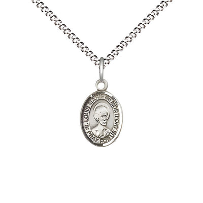 St. Louis Marie de Montfort Engravable Small Children Pewter Medal with Rhodium-plated Chain, Measures 1/2-inch tall by 1/4-inch wide, Bliss Manufacturing