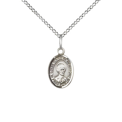 St. Louis Marie de Montfort Engravable Small Children Sterling Silver Medal with Sterling Chain, Measures 1/2-inch tall by 1/4-inch wide, Bliss Manufacturing