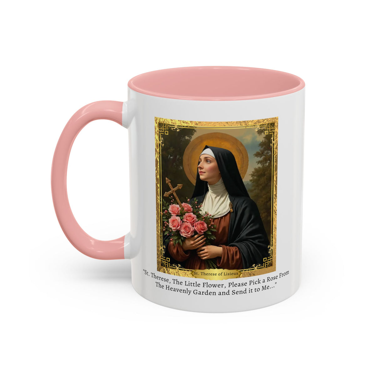 St. Therese of Lisieux Rose from Heaven Prayer Card Devotional Coffee Mug - 11oz Little Flower Accent Cup