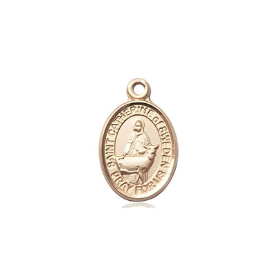 St. Catherine of Sweden 14kt Gold Oval Small Children Medal, Measures 1/2-inch tall by 1/4-inch wide, Bliss Manufacturing