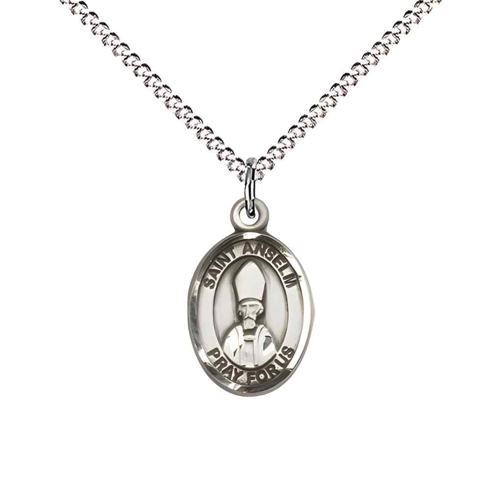 Saint Anselm of Canterbury Small Children Pewter Medal with Rhodium-plated Curb Chain with Deluxe Gift Box | Bliss Manufacturing