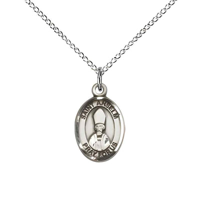 Saint Anselm of Canterbury Small Children Sterling Silver Medal with Sterling Silver Curb Chain with Deluxe Gift Box | Bliss Manufacturing