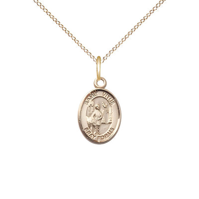 St. Vitus 14kt Gold-filled Oval Small Children Medal with Gold-filled Chain, Measures 1/2-inch tall by 1/4-inch wide, Bliss Manufacturing