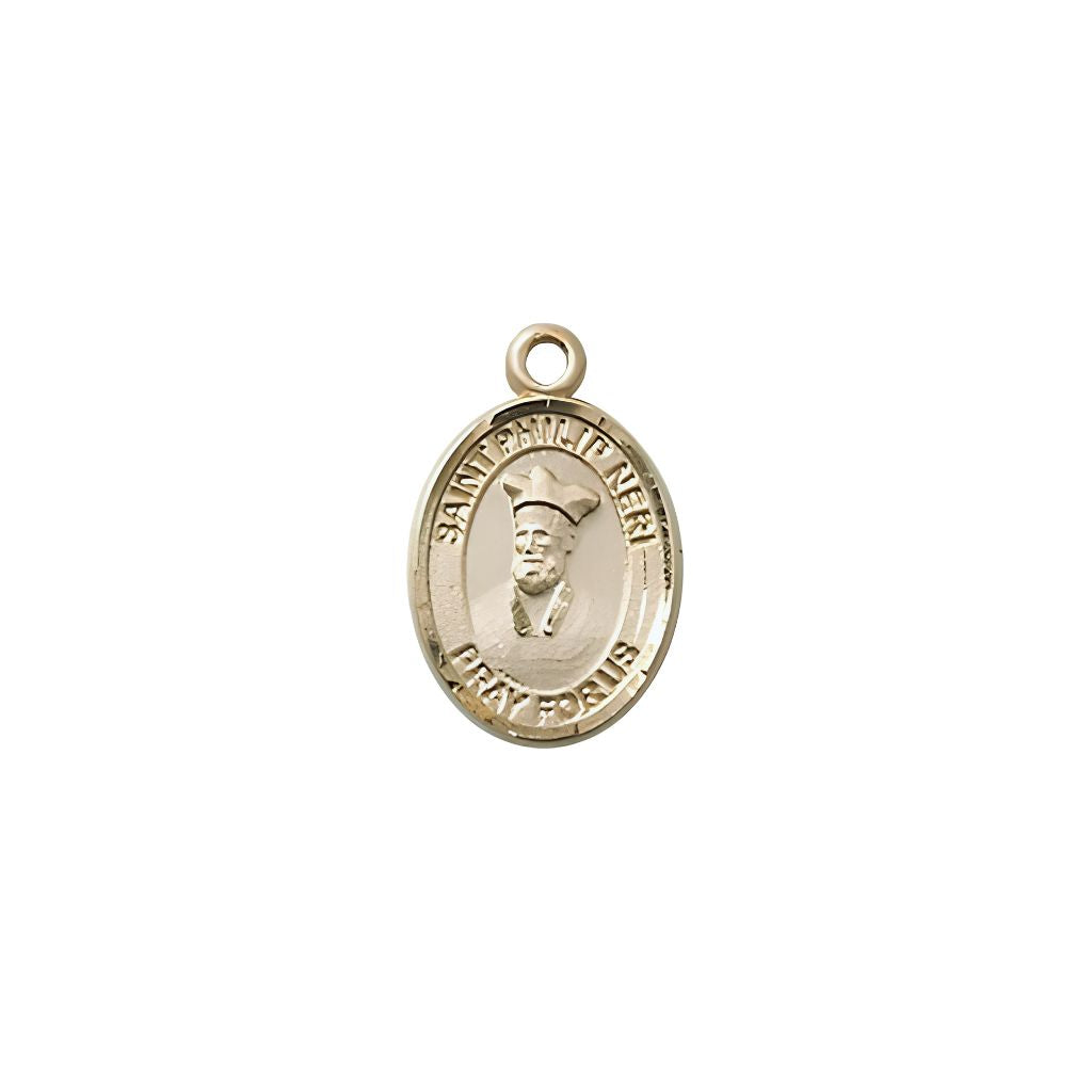 Bliss St. Philip Neri 14kt Gold Oval Small Children Medal, Measures 1/2-inch tall by 1/4-inch wide. Deluxe Gift Box.