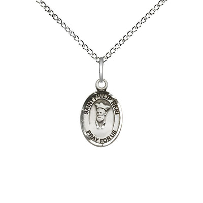 St. Philip Neri Engravable Small Children Sterling Silver Medal with Sterling Chain, Measures 1/2-inch tall by 1/4-inch wide. Deluxe Gift Box, Bliss Manufacturing