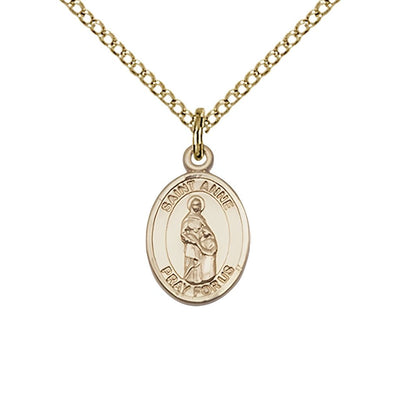 St. Anne 14kt Gold-filled Oval Small Children Medal with Gold-filled Chain, Measures 1/2-inch tall by 1/4-inch wide. Deluxe Gift Box, Bliss Manufacturing