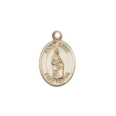 St. Anne 14kt Gold Oval Small Children Medal, Measures 1/2-inch tall by 1/4-inch wide. Deluxe Gift Box, Bliss Manufacturing