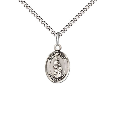St. Anne Engravable Small Children Pewter Medal with Rhodium-plated Chain, Measures 1/2-inch tall by 1/4-inch wide. Deluxe Gift Box, Bliss Manufacturing