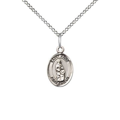 St. Anne Engravable Small Children Sterling Silver Medal with Sterling Chain, Measures 1/2-inch tall by 1/4-inch wide. Deluxe Gift Box, Bliss Manufacturing