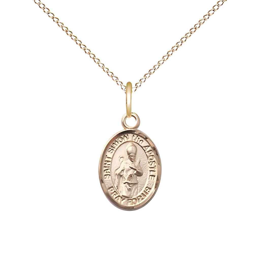 Saint Simon the Apostle 14kt Gold Oval Small Children Medal with 14kt Gold Curb Chain with Deluxe Gift Box | Bliss Manufacturing