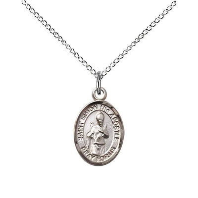 Saint Simon the Apostle Small Children Sterling Silver Medal with Sterling Silver Curb Chain with Deluxe Gift Box | Bliss Manufacturing