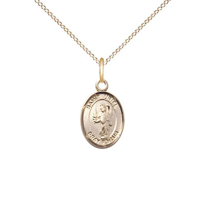 St. Uriel the Archangel 14kt Gold-filled Oval Small Children Medal with Gold-filled Chain, Measures 1/2-inch tall by 1/4-inch wide, Bliss Manufacturing