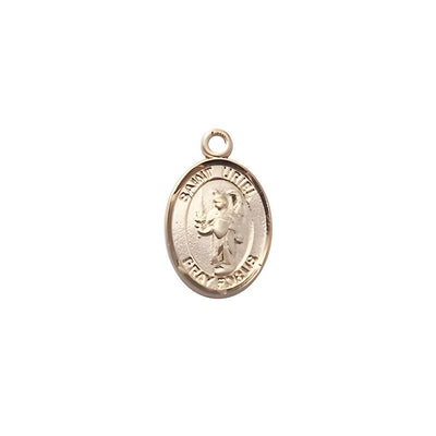 St. Uriel the Archangel 14kt Gold Oval Small Children Medal, Measures 1/2-inch tall by 1/4-inch wide, Bliss Manufacturing