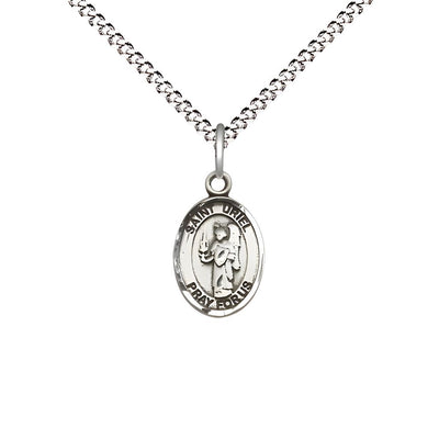 St. Uriel the Archangel Engravable Small Children Pewter Medal with Rhodium-plated Chain, Measures 1/2-inch tall by 1/4-inch wide, Bliss Manufacturing