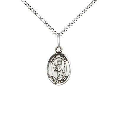 St. Uriel the Archangel Engravable Small Children Sterling Silver Medal with Sterling Chain, Measures 1/2-inch tall by 1/4-inch wide, Bliss Manufacturing