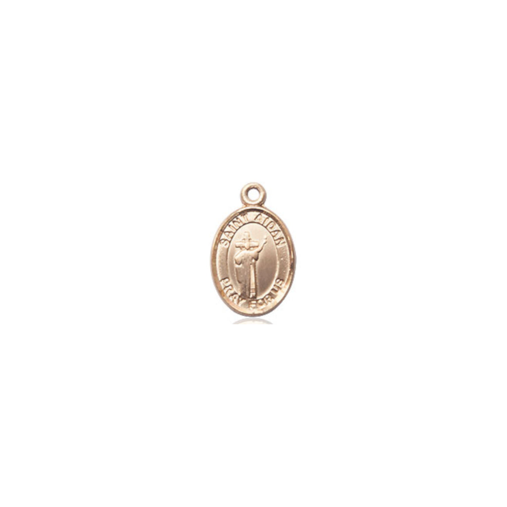 Small Engravable St Aidan of Lindesfarne 14kt Gold Medal