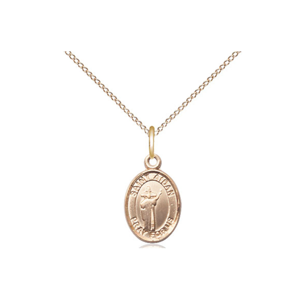 Small Engravable St Aidan of Lindesfarne 14kt Gold Medal