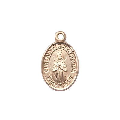 Our Lady of Rosa Mystica 14kt Gold Oval Small Children Medal, Deluxe Gift Box.