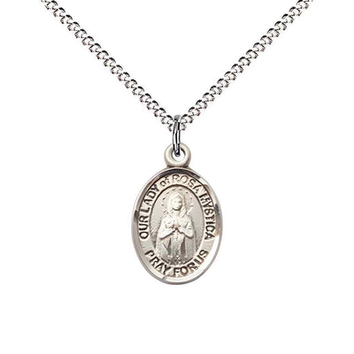 Our Lady of Rosa Mystica Small Children Pewter Medal with Rhodium-plated Chain, Deluxe Gift Box.