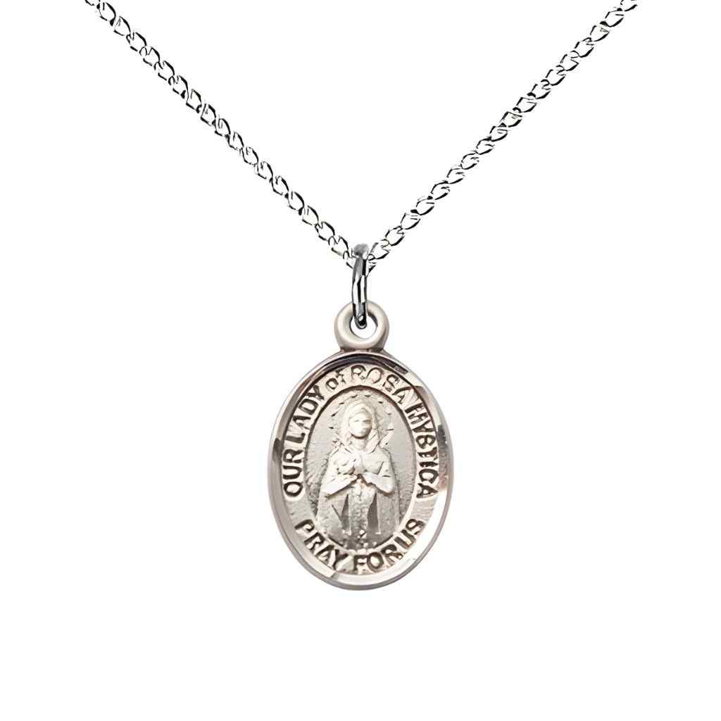 Our Lady of Rosa Mystica Small Children Sterling Silver Medal with Sterling Silver Chain, Deluxe Gift Box.
