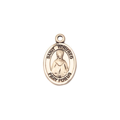 St. Winifred of Wales 14kt Gold Oval Small Children Medal, Measures 1/2-inch tall by 1/4-inch wide, Bliss Manufacturing